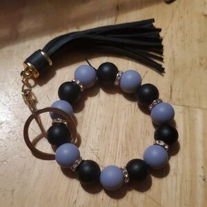 Elegant Black and Purple Beaded Keychain Bracelet